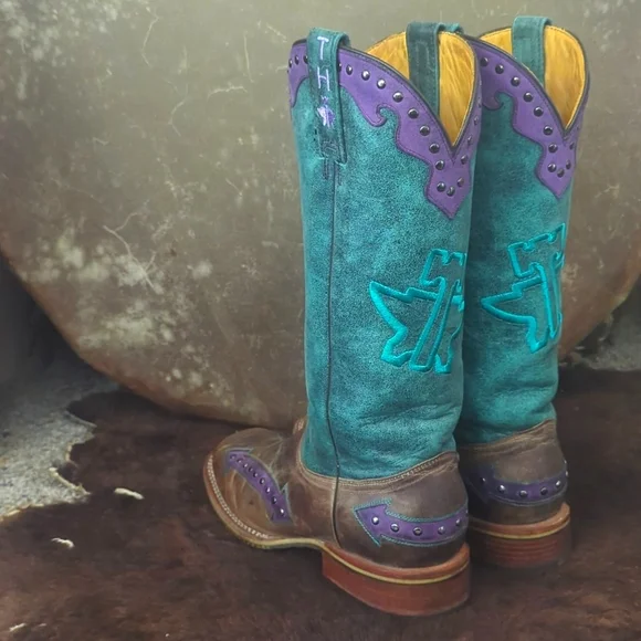 TIN HAUL ladies "WILD ROSE" cowboy boots brown/teal/purple leather Arrows sz 8 - Picture 3 of 16